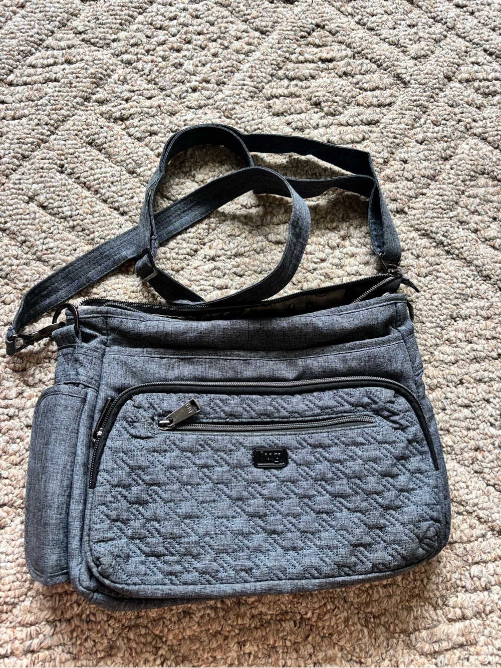 lug Shimmy Quilted Light Gray Crossbody Bag RFID